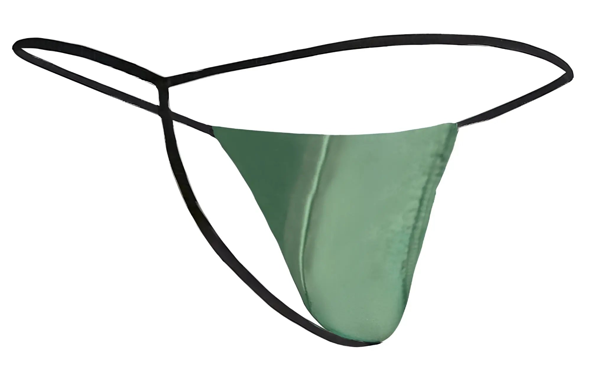 Green satin thong with black elastic straps from justin simon xsj02 classic g-string in new green color