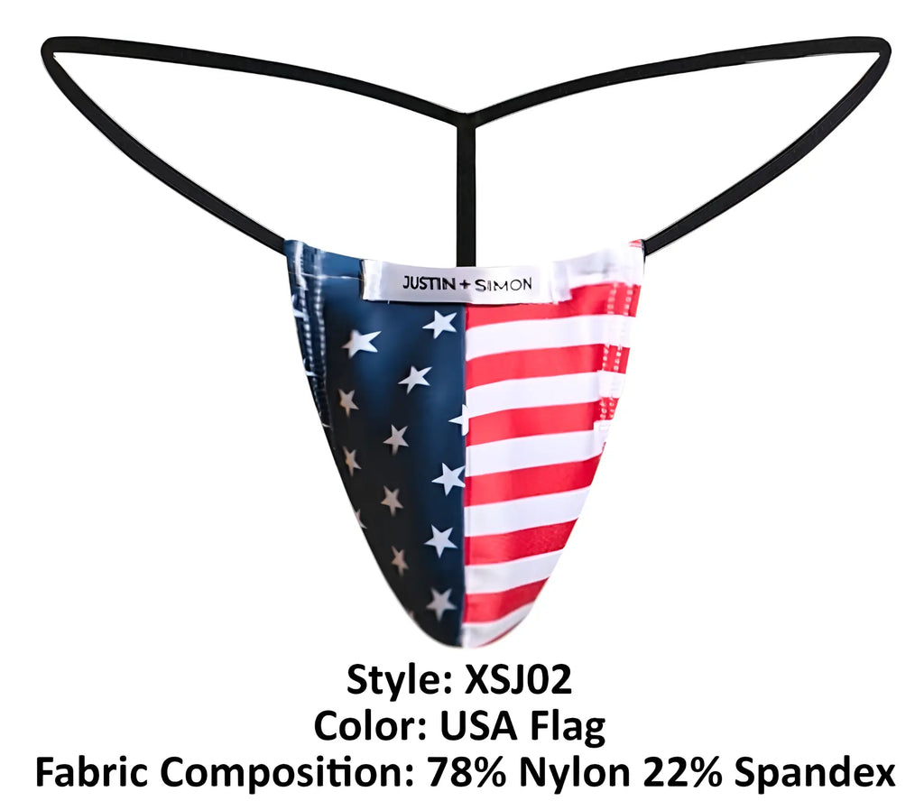 Justin+simon xsj02 classic g-string in american flag colors featuring red white and blue stars made of nylon spandex blend