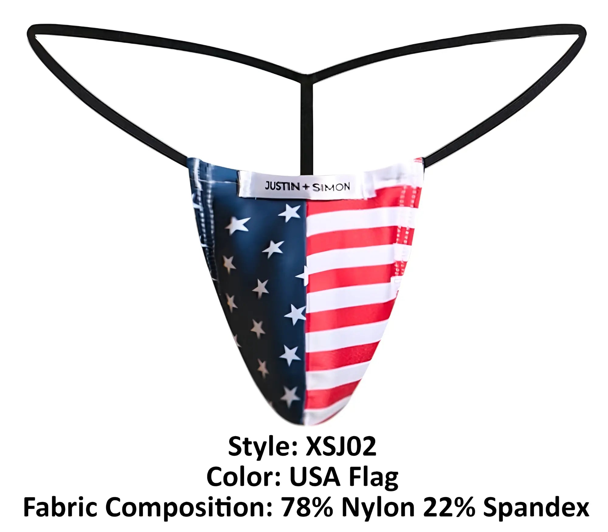 Justin+simon xsj02 classic g-string in american flag colors featuring red white and blue stars made of nylon spandex blend