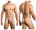 Justin Simon xsj02 classic g-string thong with usa flag print and black elastic waistband and leg straps shown from back