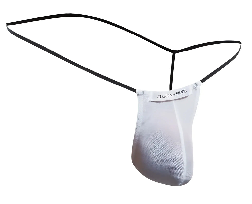 Black and silver mesh thong from justin plus simon featuring a classic white mesh g-string design for minimal coverage