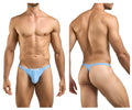 Light blue form-fitting thong underwear with a subtle front brand tag from JUSTIN+SIMON XSJ03 Classic Thongs collection