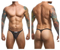 Black mesh thong with small white label at the front from JUSTIN+SIMON XSJ03 Classic Thongs collection