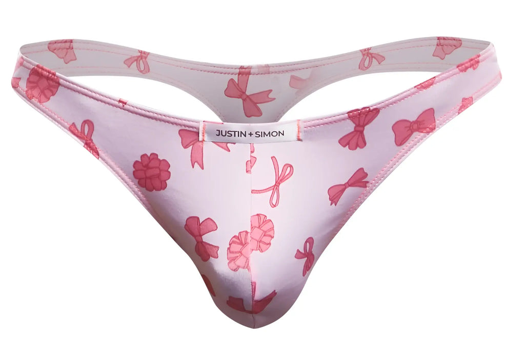 Justin simon xsj03 classic thong in pink with bow and raspberry pattern for comfortable stylish wear
