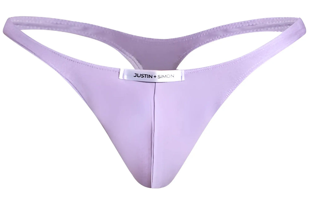 Light purple lilac classic thong with silver justin simon label at center for comfortable everyday wear