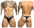 Navy blue navy athletic briefs with white waistband label by Justin Simon xsj03 classic thongs