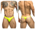 Neon yellow low-rise athletic briefs with a small brand logo front from JUSTIN+SIMON XSJ03 classic thongs neon green collection