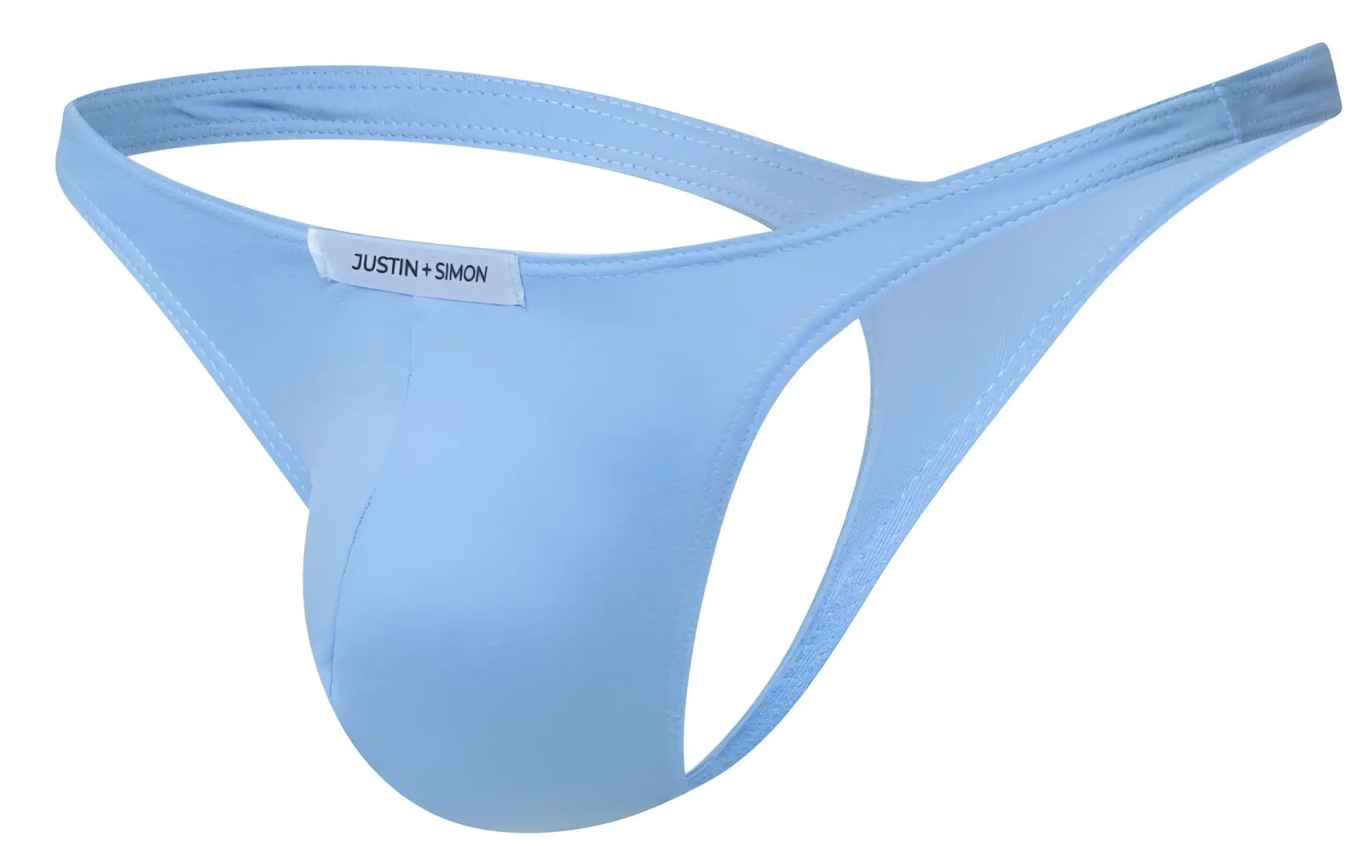 Light blue justin simon classic thong with smooth seamless fabric and minimalist design in product xsj03 model