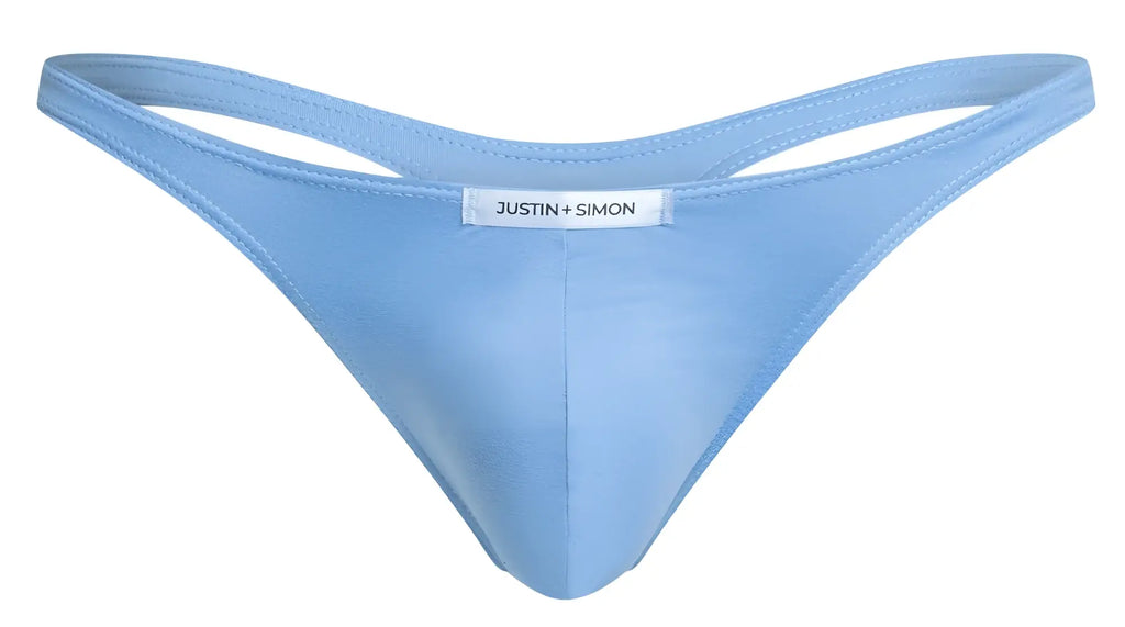 Light blue justin plus simon thong with smooth stretchy fabric and minimalist design from the classic thongs collection