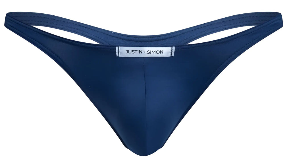 Navy blue justin simon thong with sleek smooth fabric and minimalist design from the classic thongs xsj03 collection