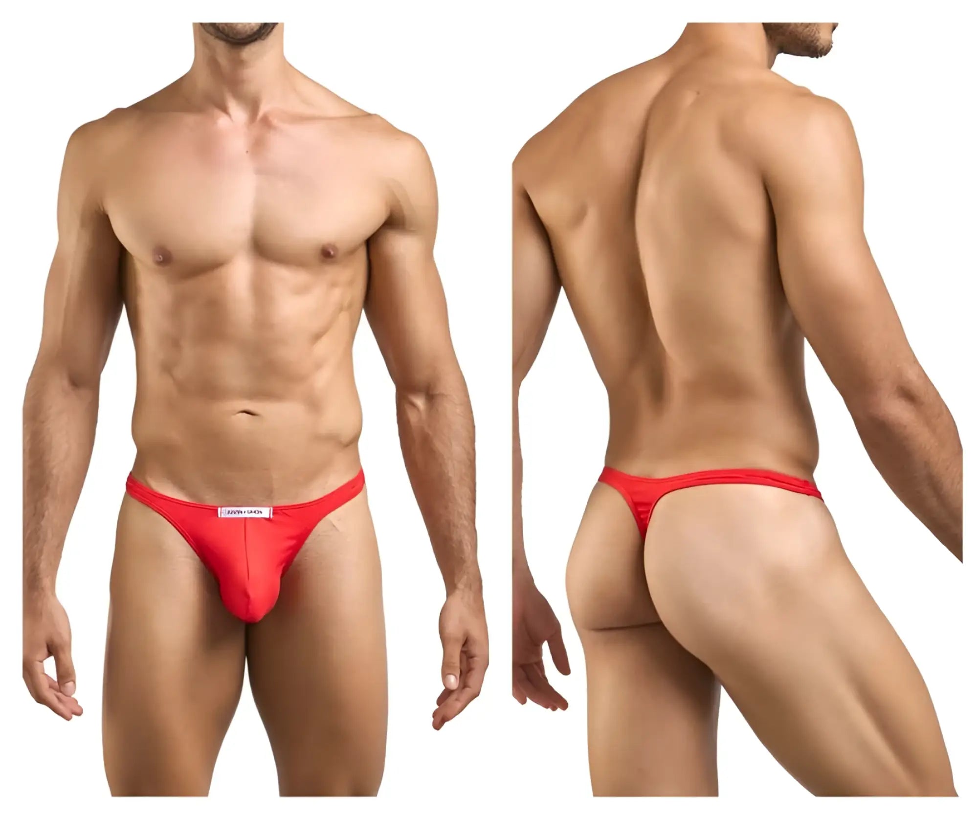 Justin simon XSJ03 classic red thong with a white label at the front in peach red color for everyday wear