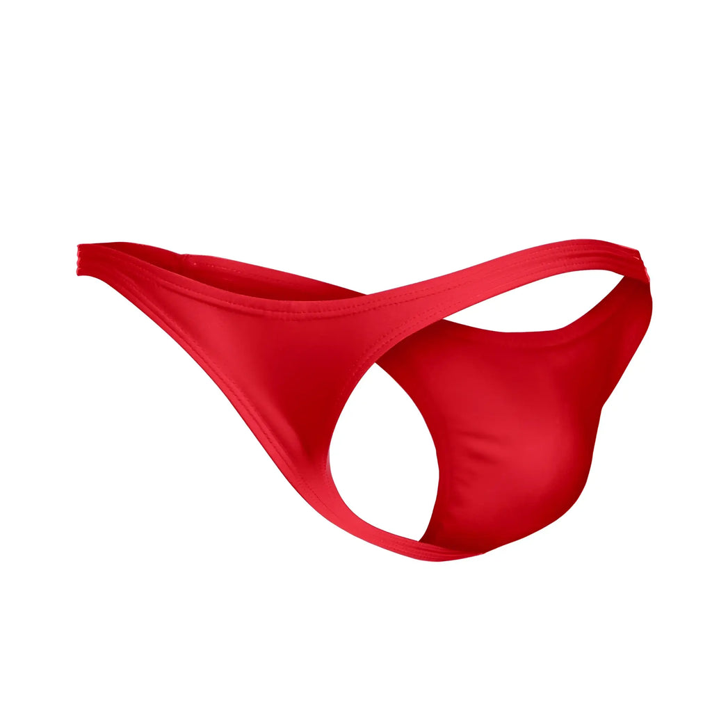 Justin+Simon XSJ03 classic red thong made of smooth stretchy fabric with a sleek minimalist design, front view