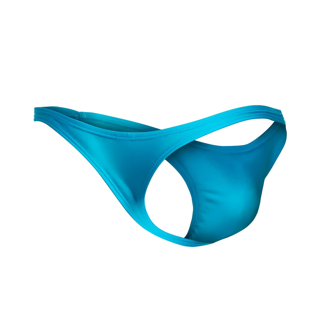 A sleek turquoise thong from Justin Simon XSJ03 made of smooth stretchy fabric with a minimalist design