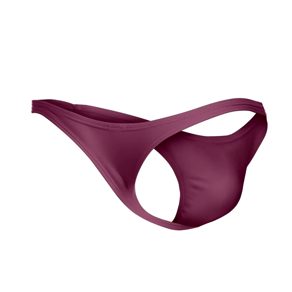 A maroon smooth stretchy fabric thong with a sleek minimalist design from JUSTIN+SIMON XSJ03 classic thongs wine color