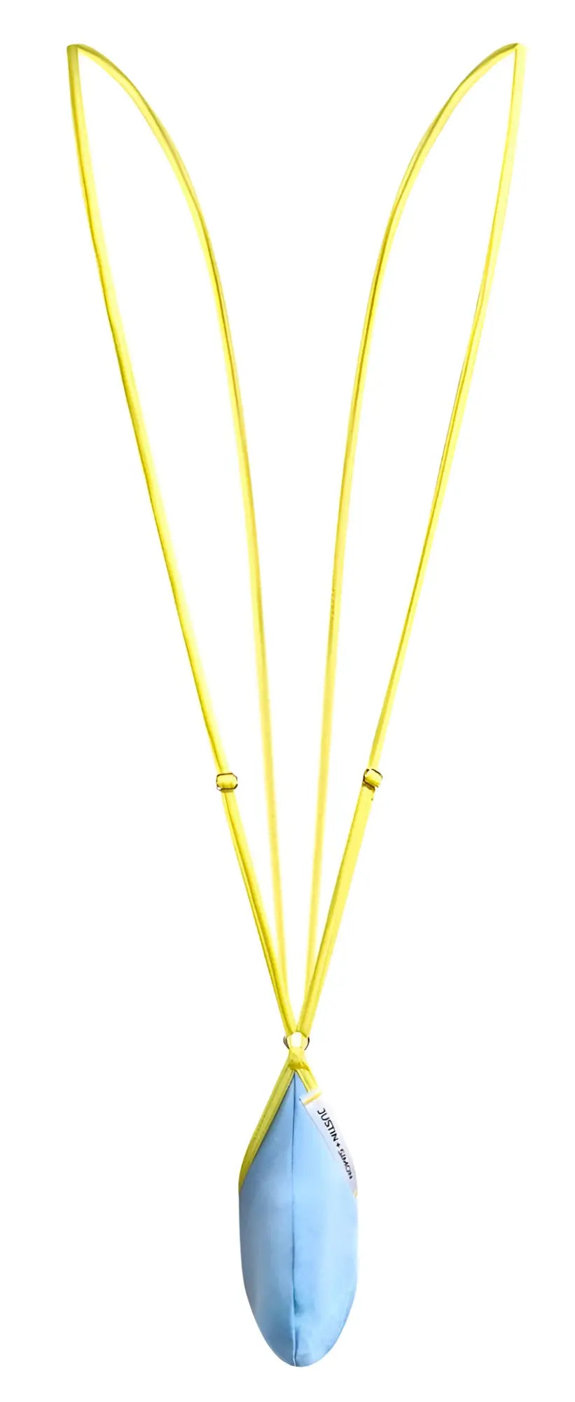 Justin simon xsj04 sling color baby blue pendant with light blue teardrop shape yellow cord and metallic beads
