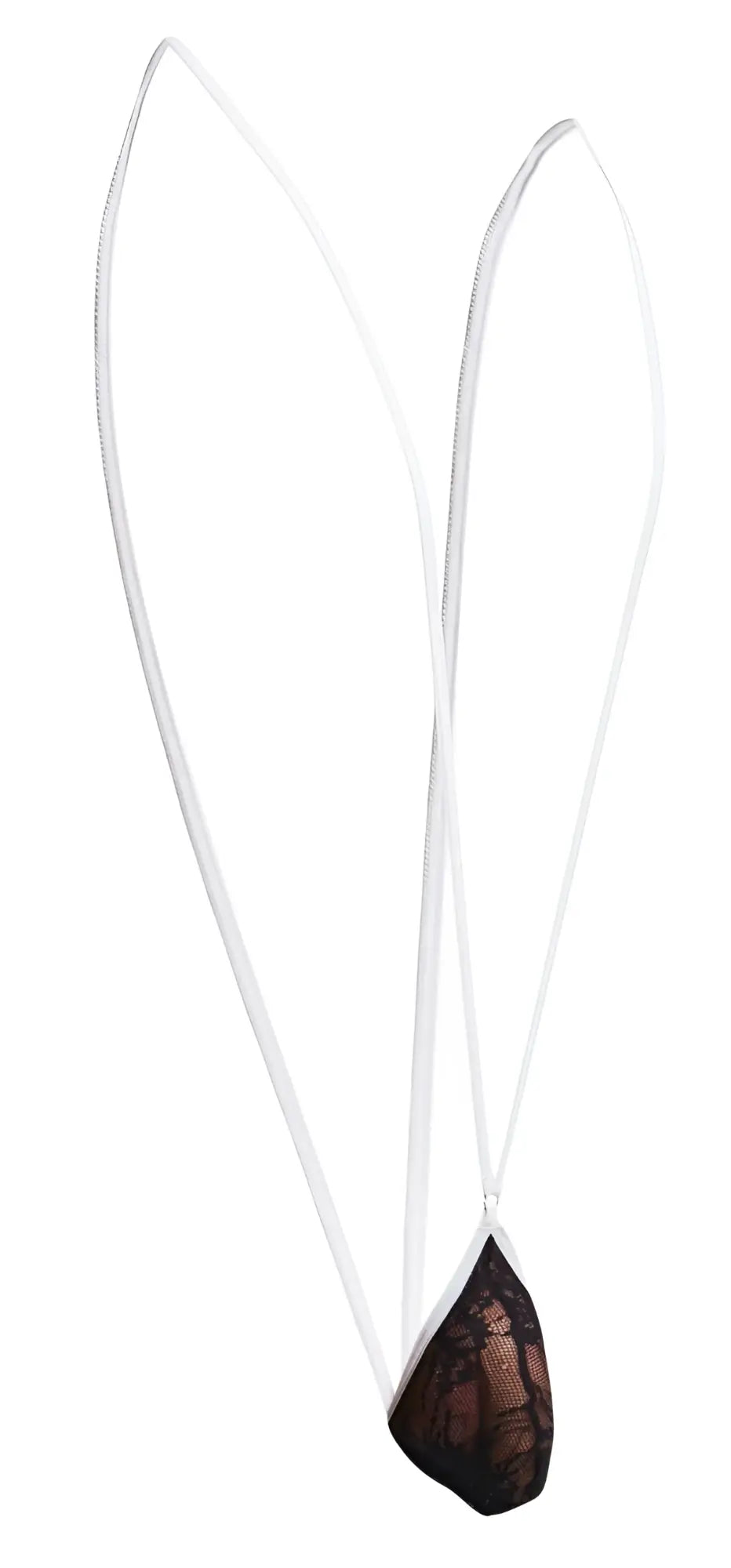 Black lace pendant necklace with teardrop design and white cord from JUSTIN+SIMON XSJ04 sling collection