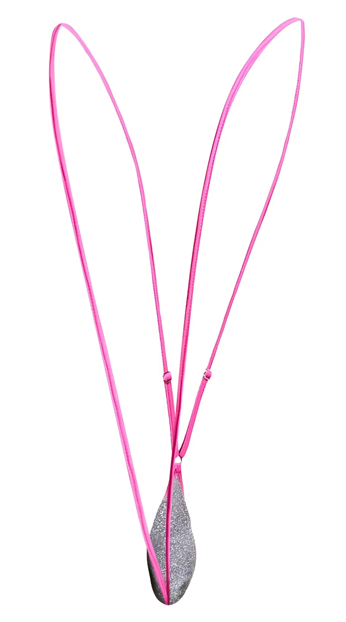 Justin+Simon XSJ04 sling color lurex gray vibrant pink corded necklace with teardrop pendant and silver glitter finish