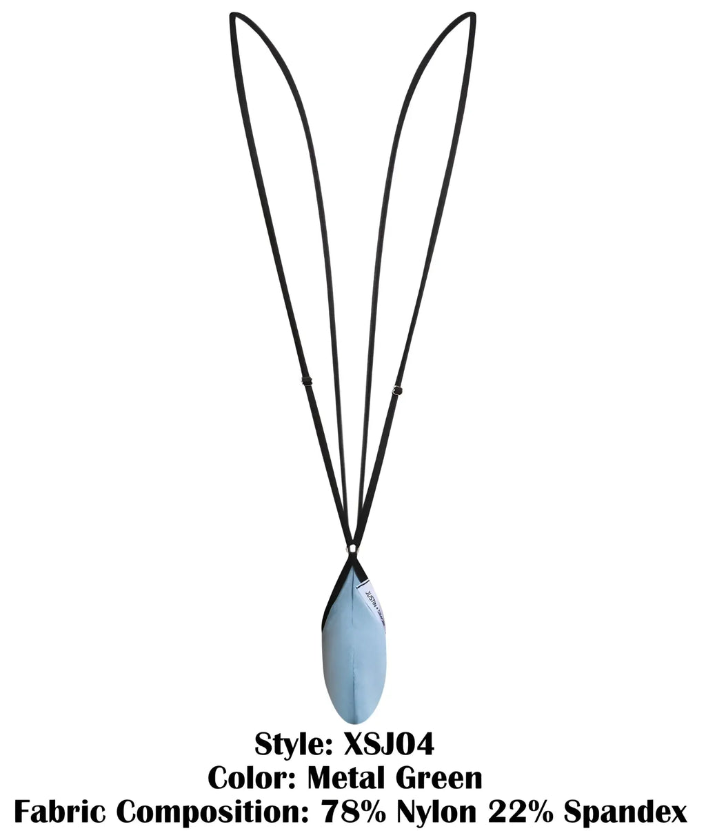 Justin plus simon xsj04 sling metal green feather pendant on black cord made of 78 nylon and 22 spandex