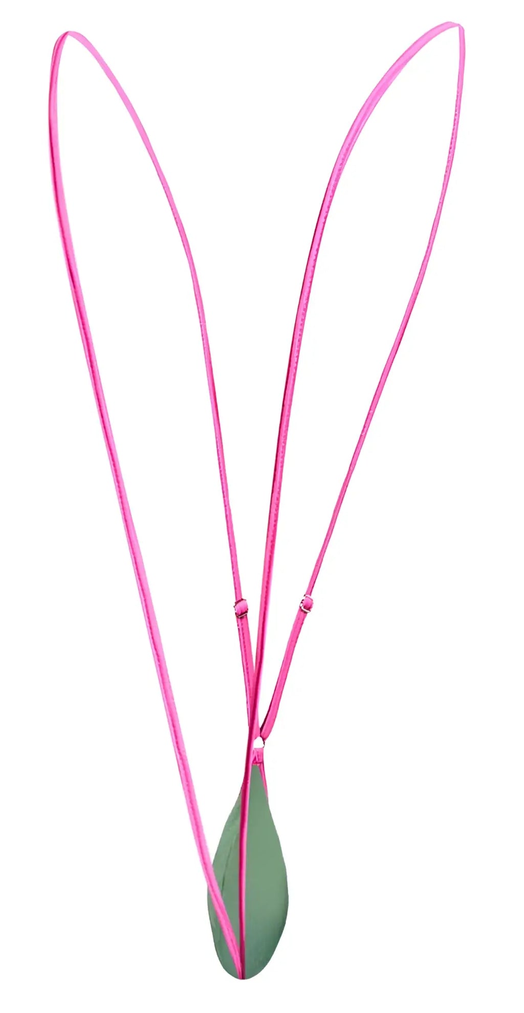 A vibrant pink corded necklace with a sleek teardrop green pendant from justin simon xsj04 sling color new green collection
