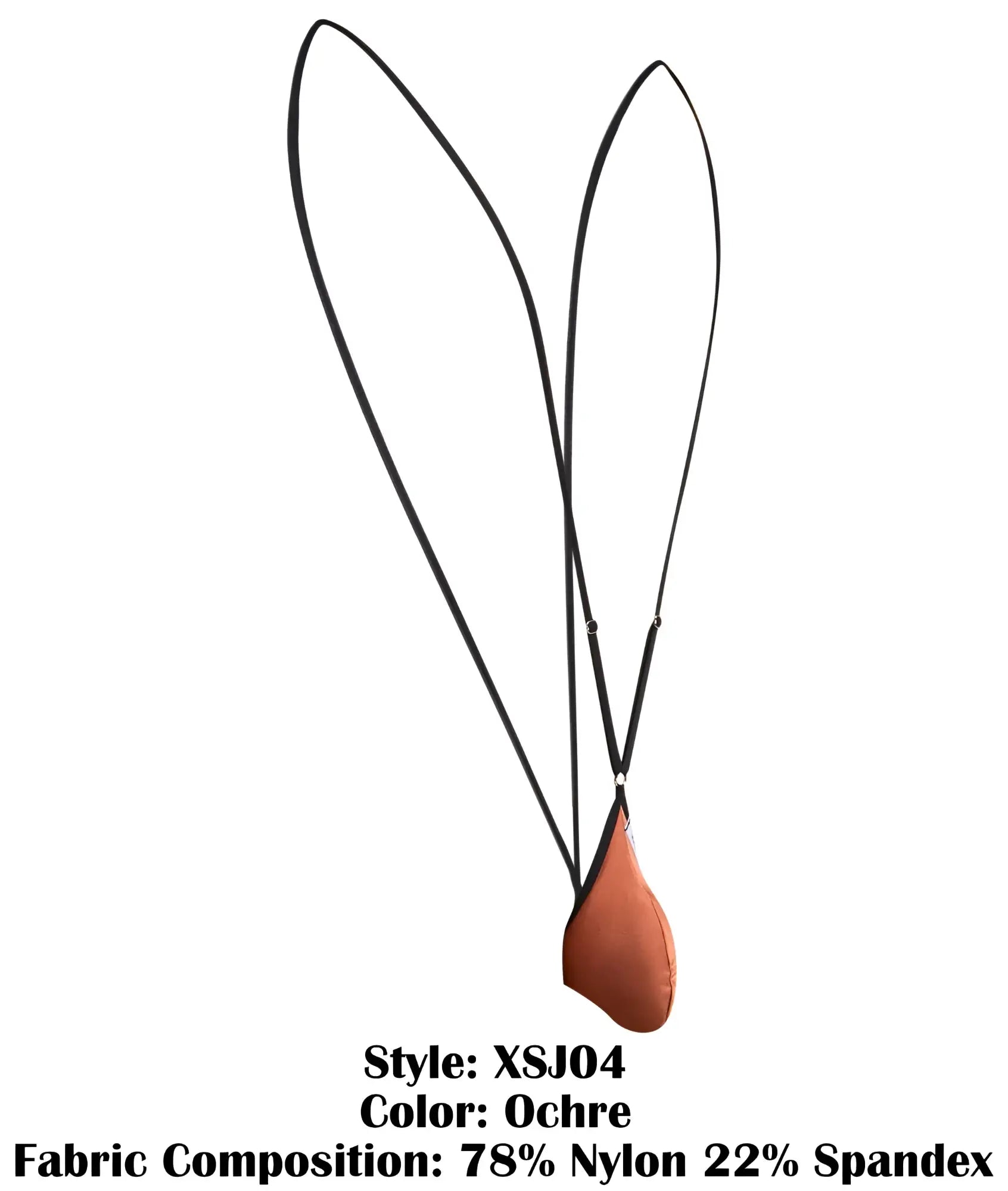 Justin simon xsj04 sling color ochre teardrop pendant made of 78 nylon 22 spandex fabric on a black cord