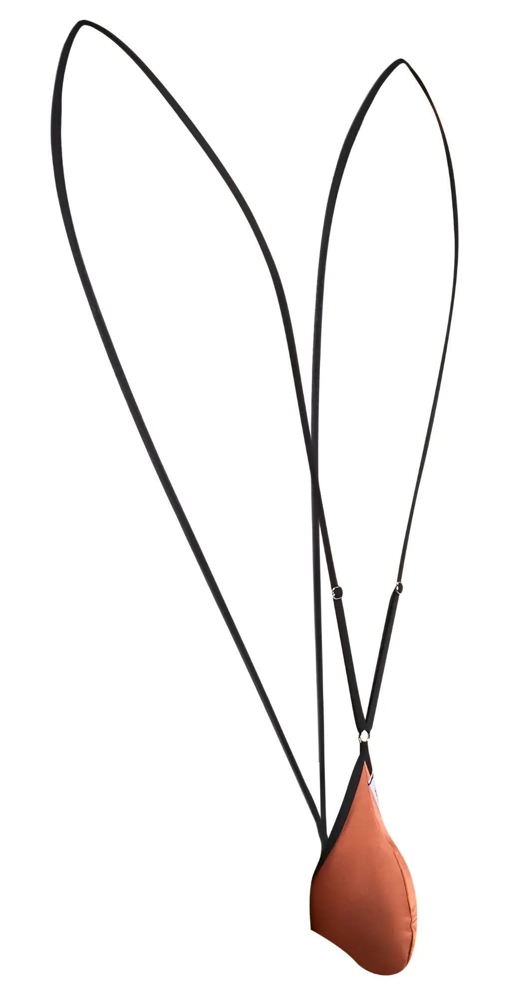 Justin simon xsj04 sling in ochre featuring a sleek black leather strap with a brown teardrop-shaped pouch attached