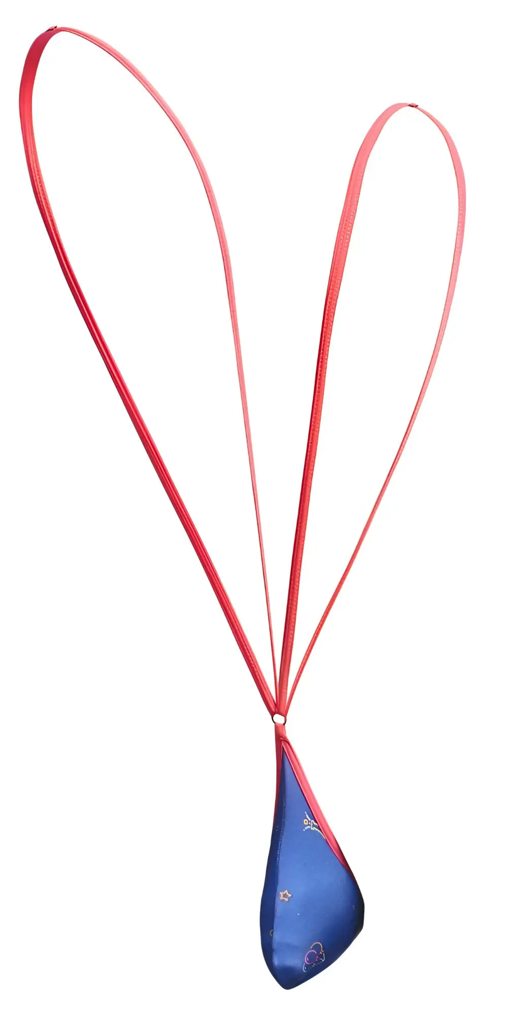 A justin simon xsj04 sling color party pendant with a vibrant red ribbon heart and a blue teardrop star cloud design