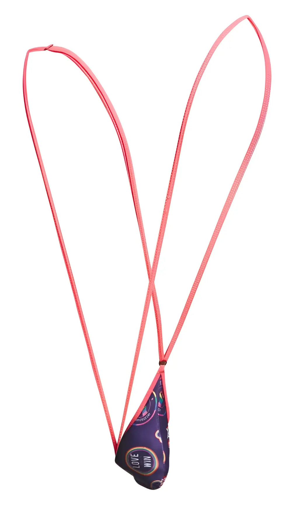 Justin simon xsj04 sling color pride pink elastic lanyard with purple fabric pouch featuring love win text and circular design
