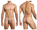Mens white stringed thong with american flag fabric pouch front featuring justin simon xsj04 sling usa flag design