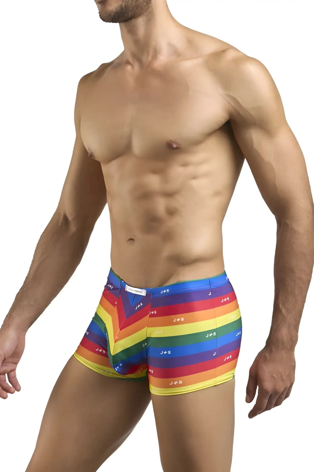 Justin simon xsj08 classic boxer color pride flag men’s rainbow-striped boxer briefs with chevron pattern and j plus g logo