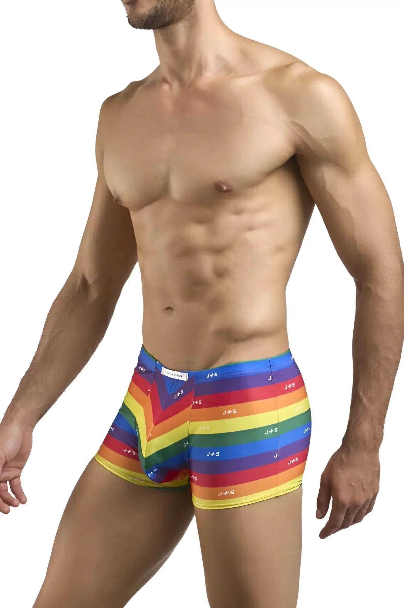Justin simon xsj08 classic boxer color pride flag men’s rainbow-striped boxer briefs with chevron pattern and j plus g logo