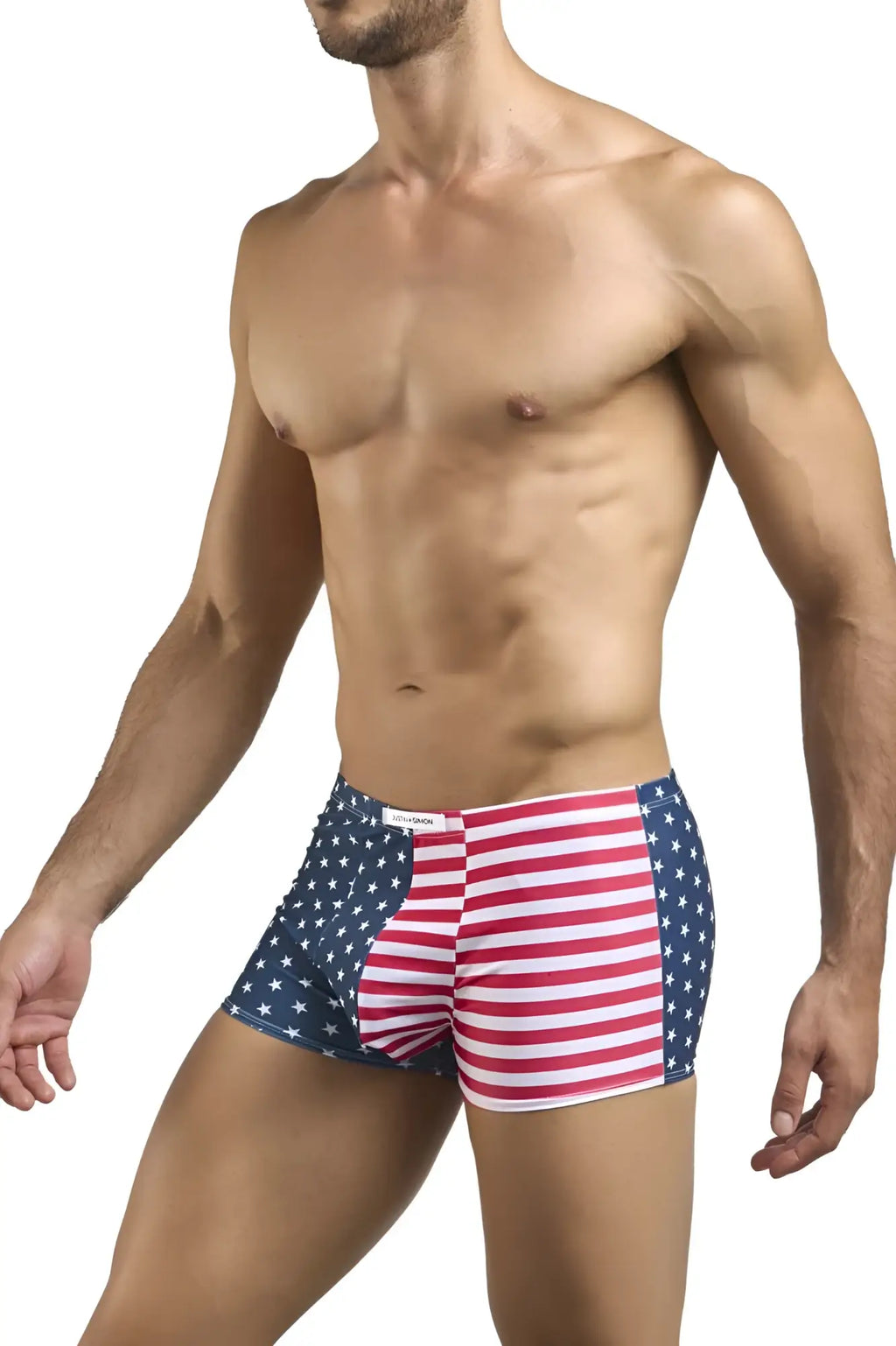 Justin simon xsj08 classic boxer briefs in american flag colors with red white stripes and blue with white stars