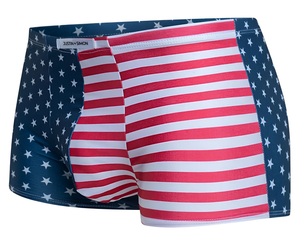 Justin simon men’s boxer briefs classic color usa flag with bold red white stripes and navy blue stars design