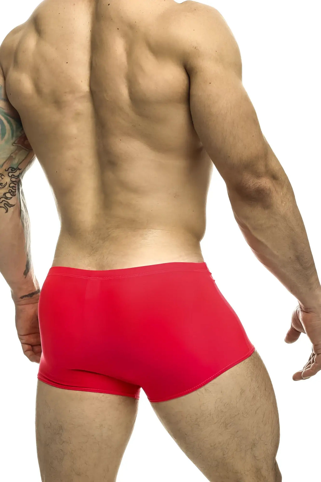 Justin plus simon xsj08 classic trunks coral red athletic briefs with smooth form fitting fabric front view