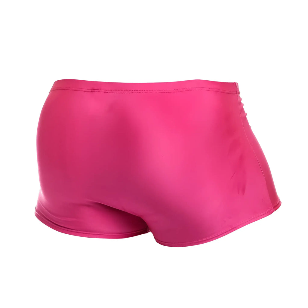 Bright pink shiny satin shorts from justin simon xsj08 classic trunks collection