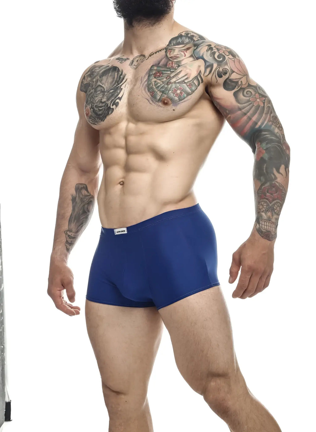 Blue men’s briefs justinsimon xsj08 classic trunks in royal blue with a small white brand tag on the waistband