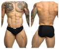 Black justin+simon xsj09 running athletic briefs with a white waistband label designed for performance use