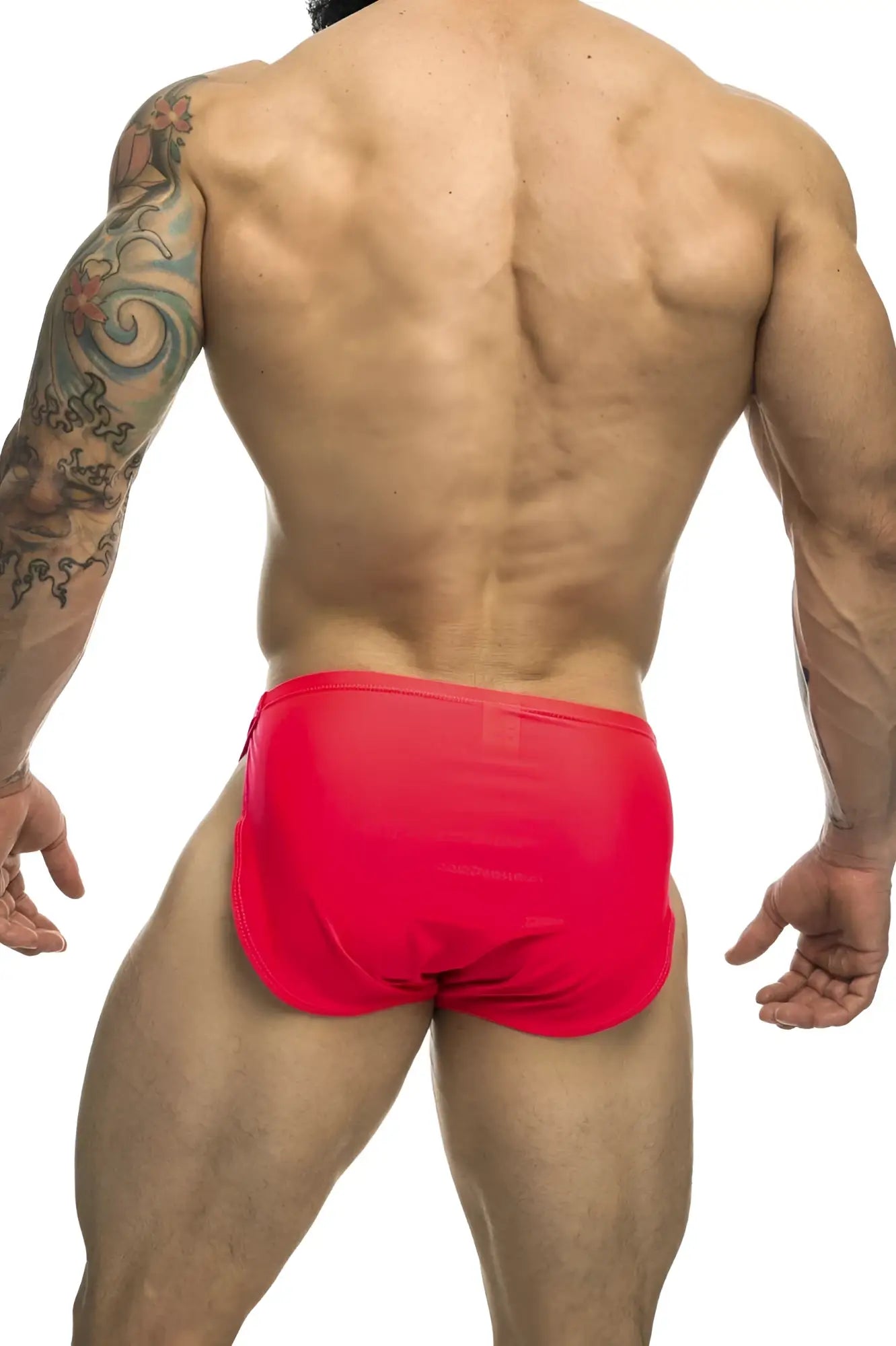 Bright red form-fitting swim trunks from justin simon xsj09 running shorts coral for active use