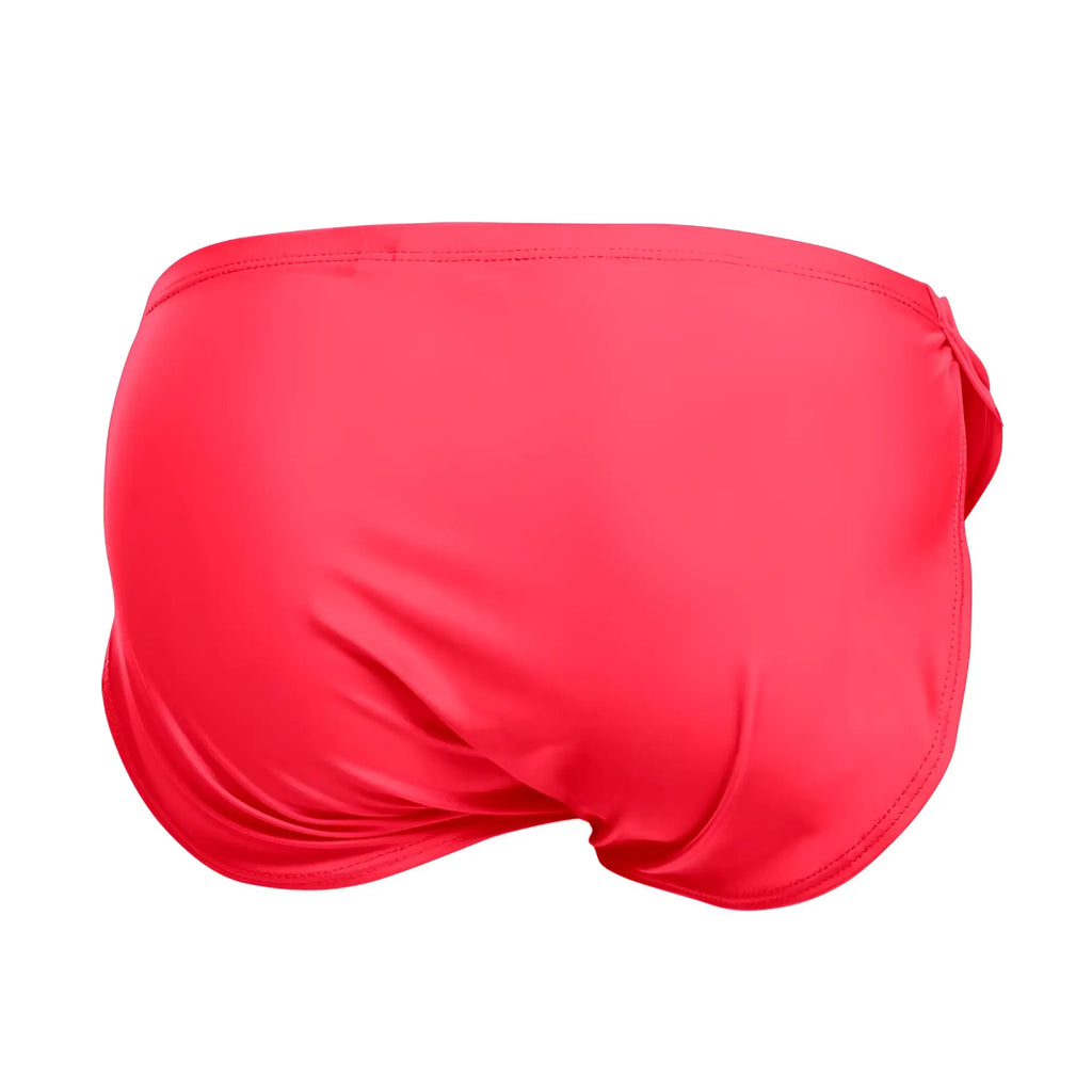 Justin+Simon xsj09 coral running shorts with bright red satin fabric and tied side detail