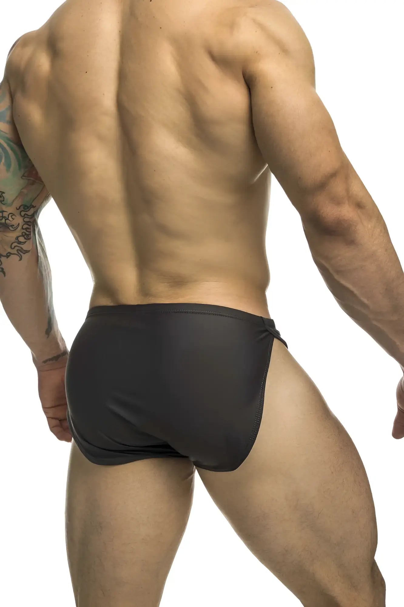 Justin simon xsj09 running shorts in gray with sleek smooth material and subtle side slit for performance use