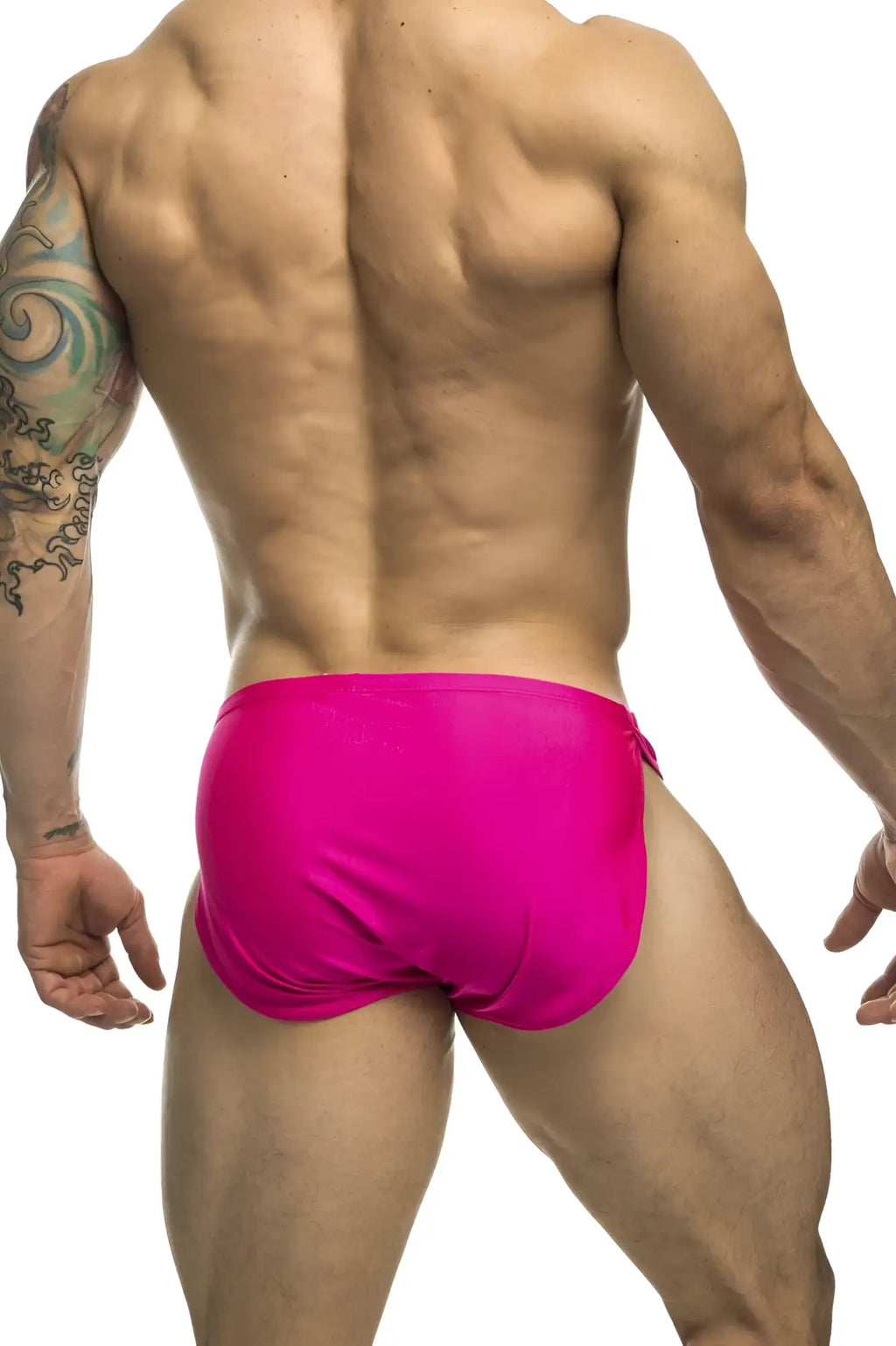 Justin+Simon xsj09 bright pink swim trunks with snug form-fitting design ideal for running and active use
