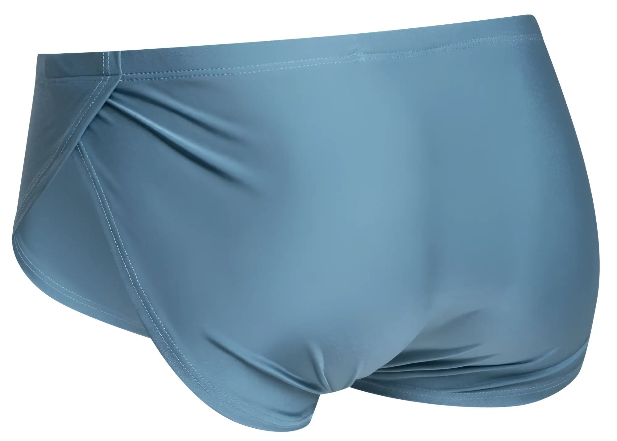 Justin Simon XSJ09 running shorts in metal green with sleek light blue fabric and smooth stretchy waistband stitching