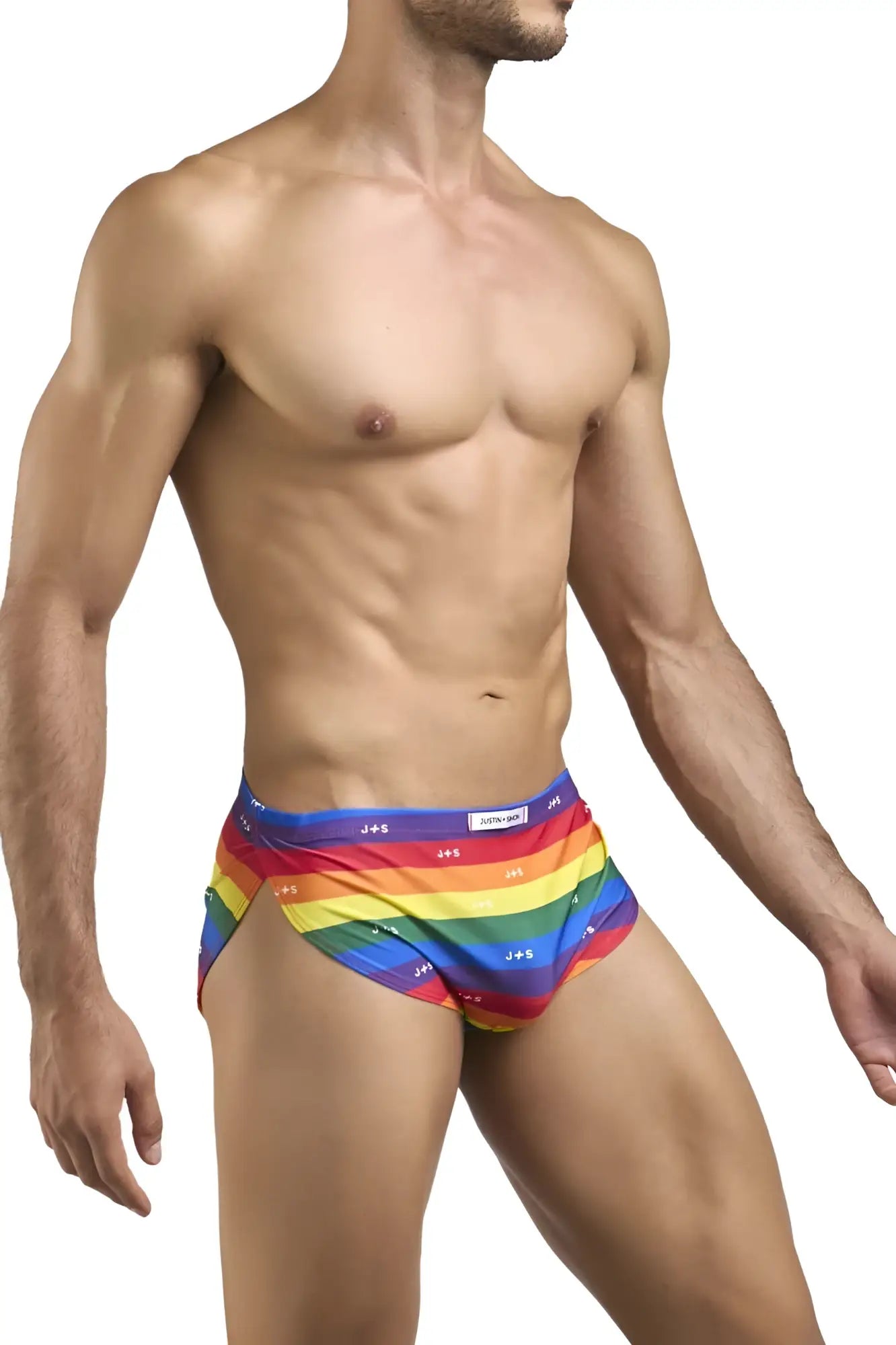Justin simon xsj09 men’s rainbow-striped briefs with snug fit elastic waistband featuring pride flag colors