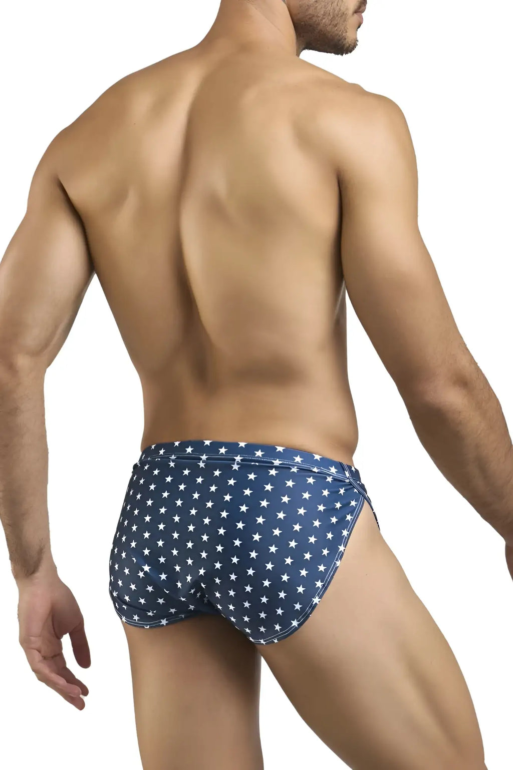 Blue justin simon xsj09 running shorts with white star pattern designed with usa flag colors for athletic use