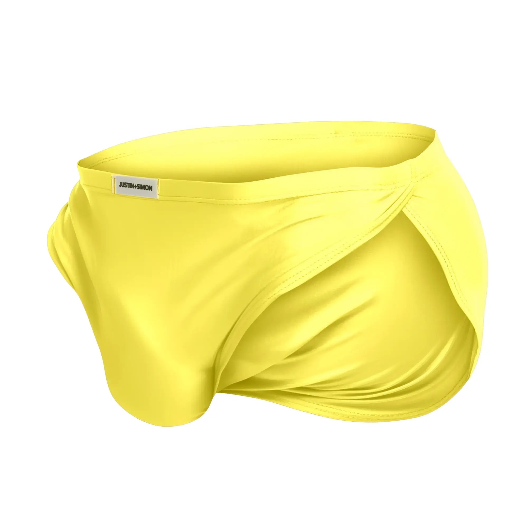 Justin+Simon xsj09 bright yellow men’s running briefs with smooth texture and subtle waistband label