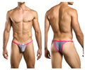 Pink and silver glittery thong bikini with snug form-fitting design in lurex gray by justin simon xsj12
