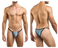 Light blue and black thong bikini with sleek minimalist design from justin simon xsj12 color metal green collection