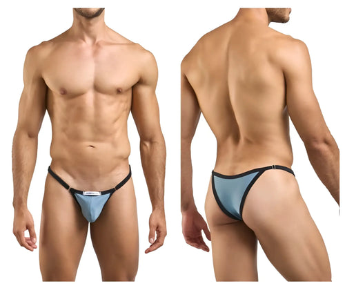Light blue and black thong bikini with sleek minimalist design from justin simon xsj12 color metal green collection