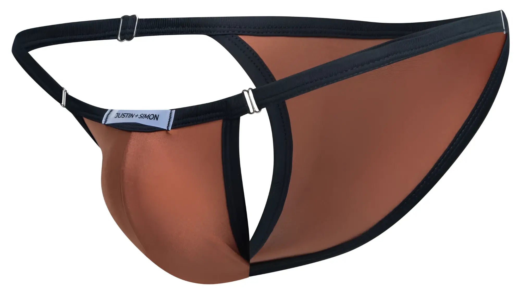 Brown and black justin simon men’s briefs with contoured design in ochre color for comfortable everyday wear