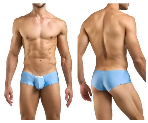 Light blue justin simon xsj13 cheeky bulge boxer briefs with smooth stretchy fabric and a small white front label