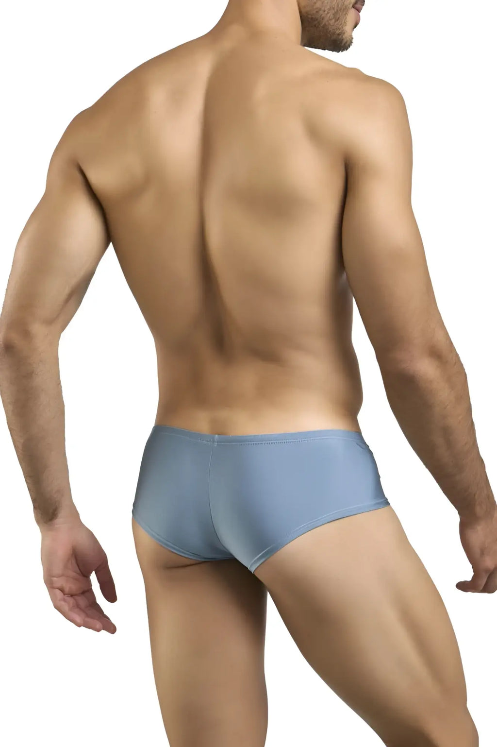 Justin Simon XSJ13 cheeky bulge boxer in metal green featuring light blue smooth-textured men’s briefs front view